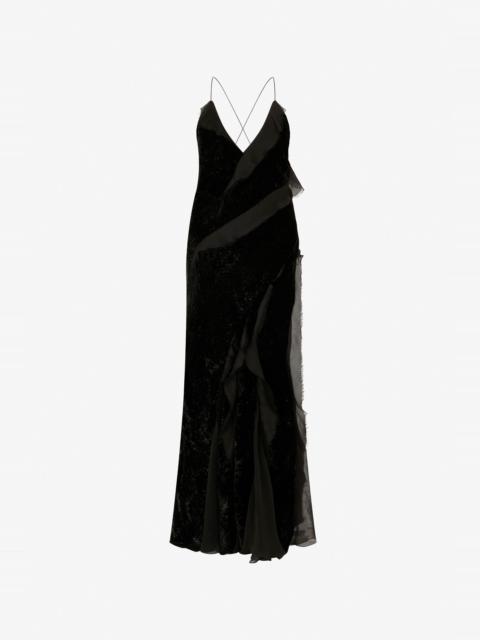 Roberto Cavalli Velvet Slip Dress with Silk Chiffon Ruffles