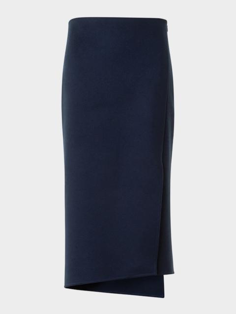 AKRIS Asymmetric Trapezoid Wool Flannel Double-Face Midi Skirt