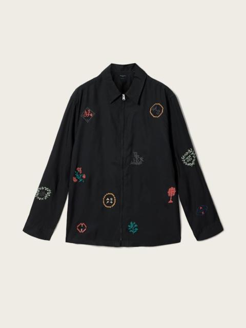 ALLSAINTS LAUREL LONG SLEEVE EMBROIDERED ZIP UP SHIRT