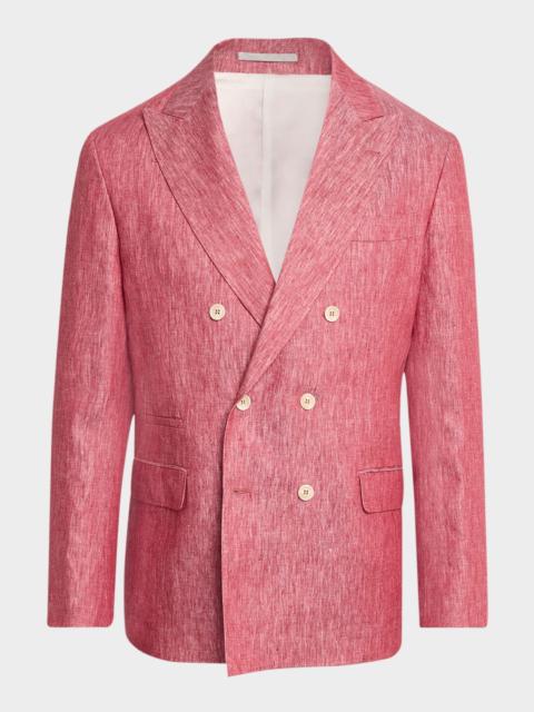 Brunello Cucinelli Men's Linen Denim Double-Breasted Deconstructed Blazer