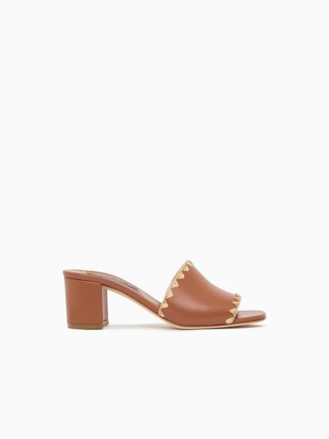 GIORGIO ARMANI LEATHER HEELED SANDALS WITH RAFFIA DETAIL