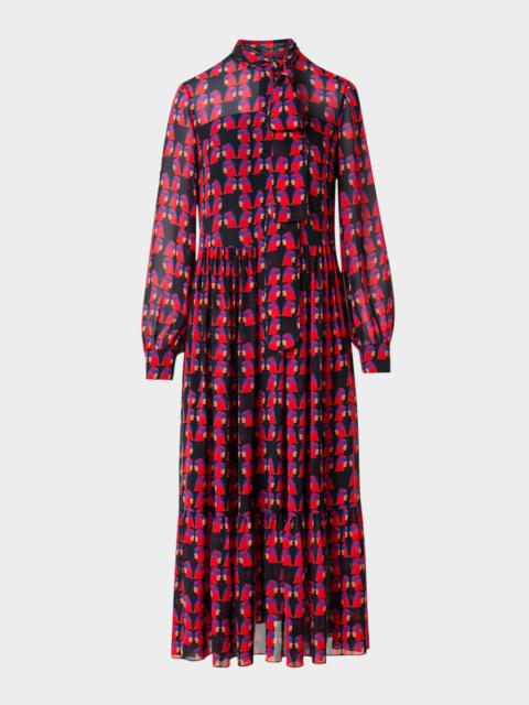 AKRIS Francoise Hardy Print Georgette Midi Dress