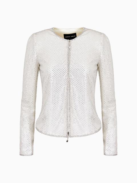 GIORGIO ARMANI Rhinestone-embroidered zip-up jacket