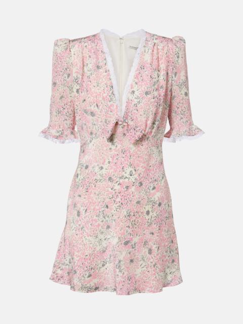 Alessandra Rich Lace-trimmed floral silk minidress