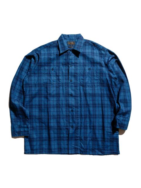 BEAMS PLUS MIL Open Collar Indigo Dobby Plaid Wide Plaid