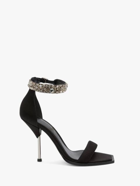 Alexander McQueen Embroidered Double Strap Sandal in Black/silver