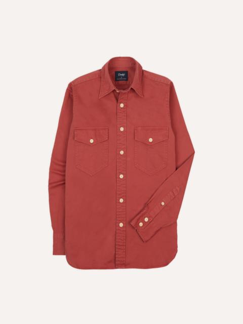 Drake's Red Cotton Long Point Collar Work Shirt