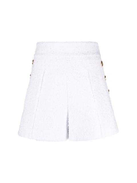 embossed-button tweed shorts