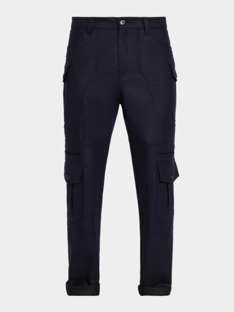 Brunello Cucinelli Men's Flannel Tapered Cargo Pants