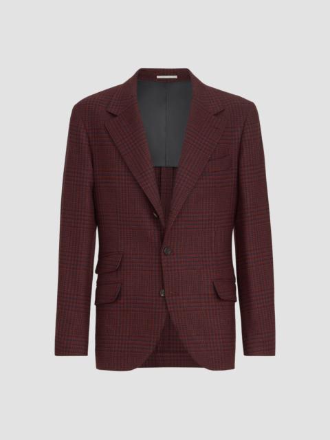 Brunello Cucinelli Men's Cashmere Prince of Wales Deconstructed Cavallo Blazer - Burgundy