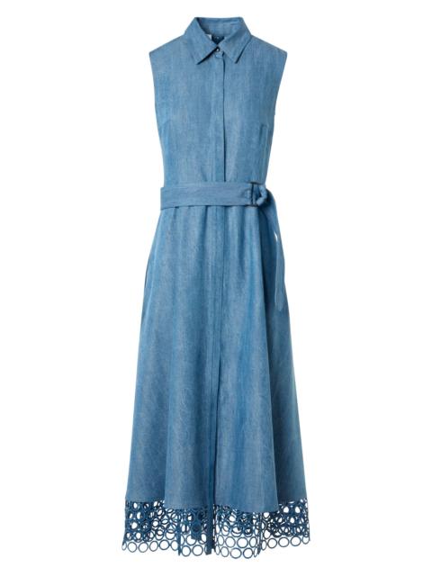AKRIS Women's Guipure Washed-Denim Belted Midi-Dress - Medium Blue Denim