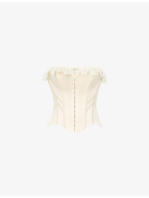 House of CB Idella Lace-Trim Satin Corset Top
