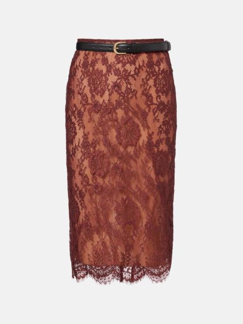 self-portrait Belted floral lace midi skirt