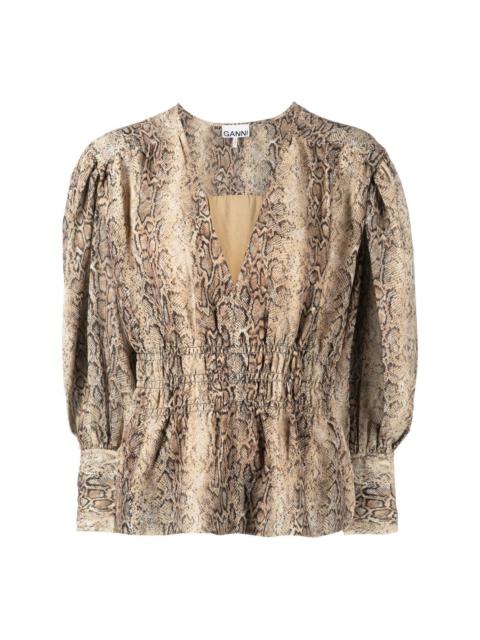 snakeskin-print V-neck blouse