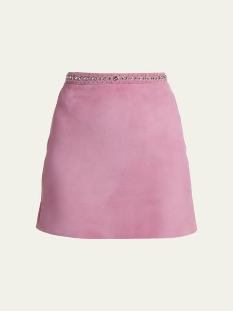 VERSACE Embellished Lamb Suede Mini Skirt