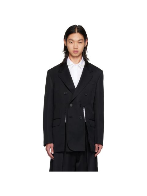 Simone Rocha Black Double Breasted Hem Slice Blazer