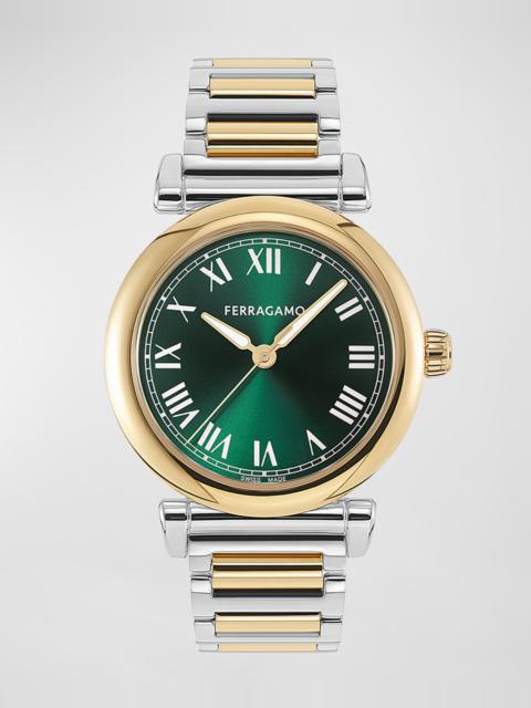 36mm Ferragamo Allure Watch with Green Dial, Two Tone