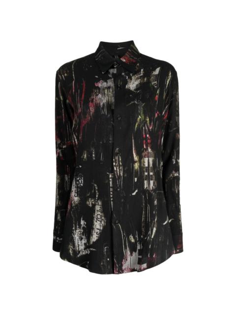 painterly-print long-sleeve shirt