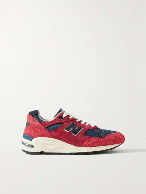990 leather-trimmed suede and mesh sneakers