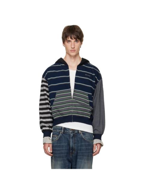 We11done Navy Layered Striped Zip-Up Hoodie