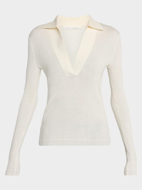 MARIA McMANUS Long-Sleeve Ribbed Merino Wool Polo