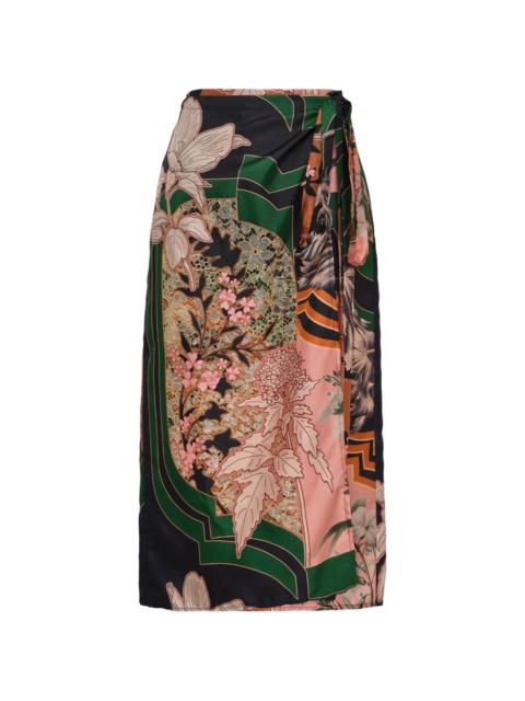 BIYAN mix-print midi skirt