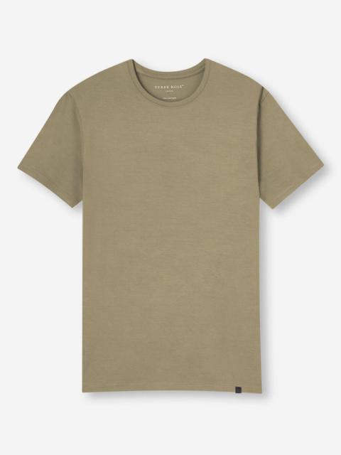 Derek Rose Men's T-Shirt Basel Micro Modal Stretch Khaki