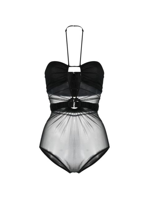 sheer-panel halterneck bodysuit