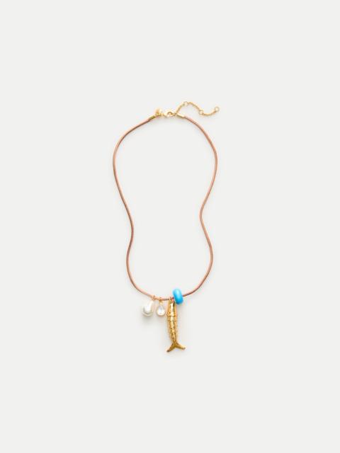 J.CREW Fish pendant necklace on leather cord