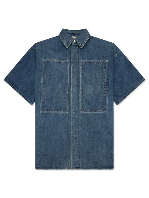 Jil Sander WASHED AND BLEACHED RAW DENIM SHIRT - BLUE