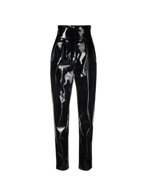 high-waisted long latex trousers