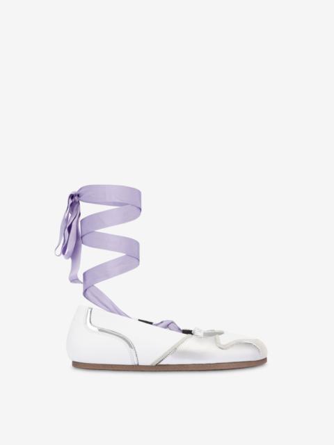 SUEDE BALLET FLATS WITH MIRROR EFFECT DETAILS