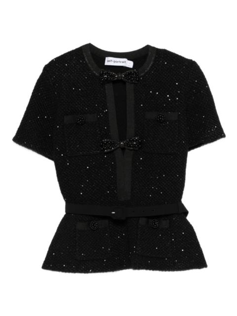 self-portrait sequinned short-sleeve top