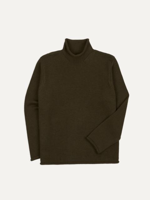 Drake's Olive Wool Mock Neck Jumper