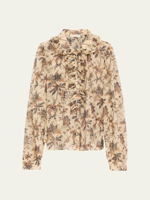 ULLA JOHNSON Nina Metallic Fil-Coupe Chiffon Ruffle Button-Down Blouse
