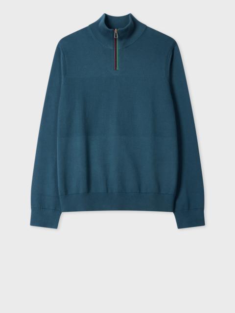Paul Smith Teal 'Sports Stripe' Quarter Zip Sweater