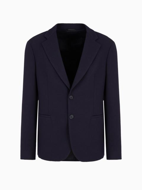 Single-breasted jacket in a chevron jacquard stretch-wool blend