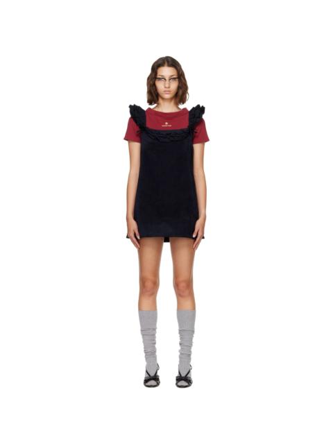 SHUSHU/TONG Navy Lace Trim Sleeve Straight Minidress
