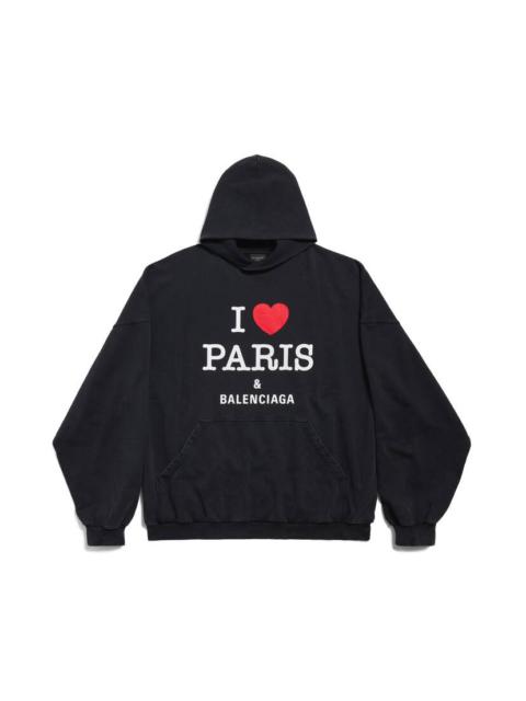 I Love Paris & Balenciaga Hoodie Large Fit in Black Faded