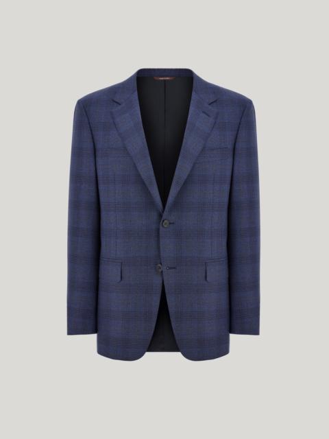 Canali BLUE AND SAND WOOL OVERCHECK REGULAR-FIT JACKET