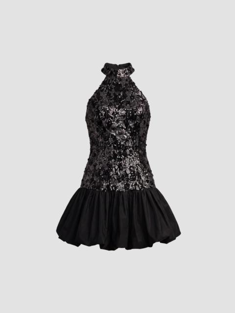 MAC DUGGAL Women's Beaded Lace Halterneck Bubble Hem Mini Dress - Black Silver