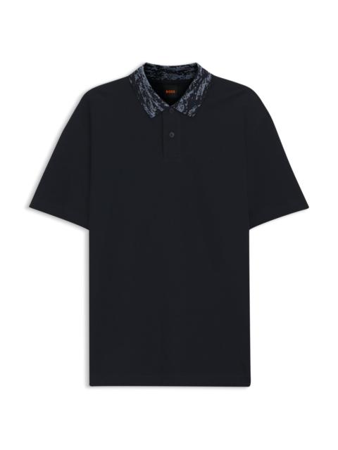 BOSS COTTON PIQUÉ POLO SHIRT WITH JACQUARD COLLAR