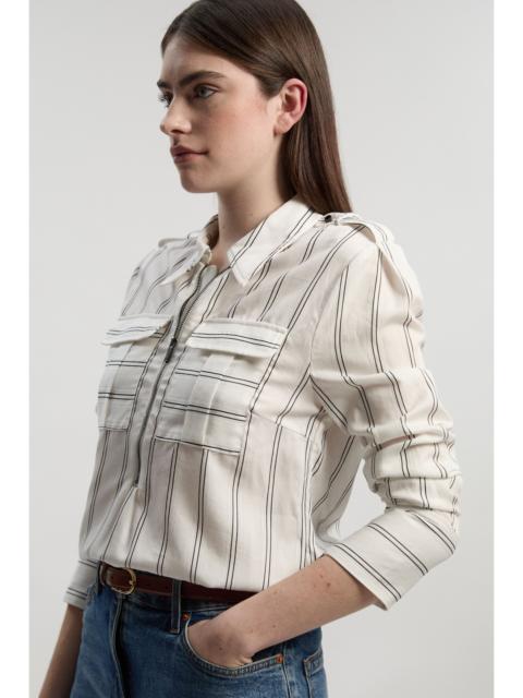 KAREN MILLEN Bold Stripe Cotton Woven Utility Shirt