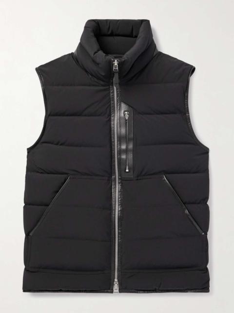 Slim-Fit Full-Grain Leather-Trimmed Quilted Stretch-Shell Down Gilet