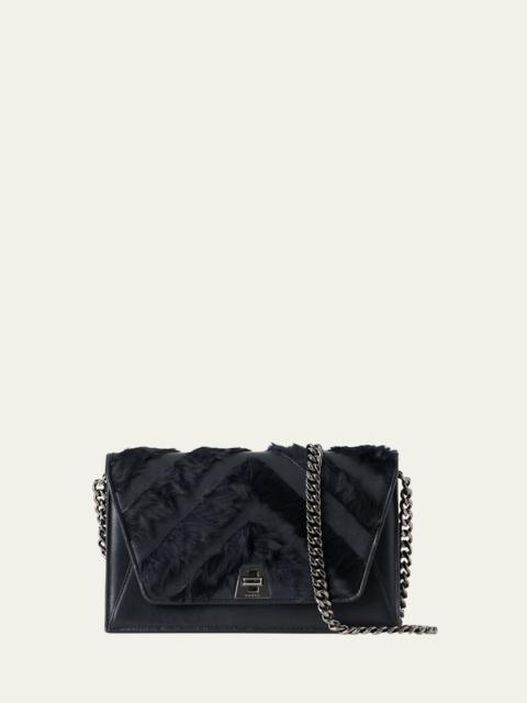 AKRIS City Leather Chevron Fur Shoulder Bag