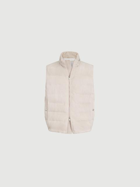 Brunello Cucinelli Suede down vest with packable hood