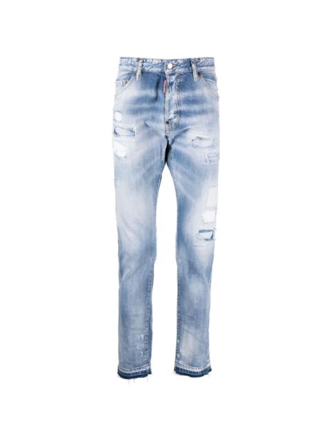 logo-patch distressed washed jeans