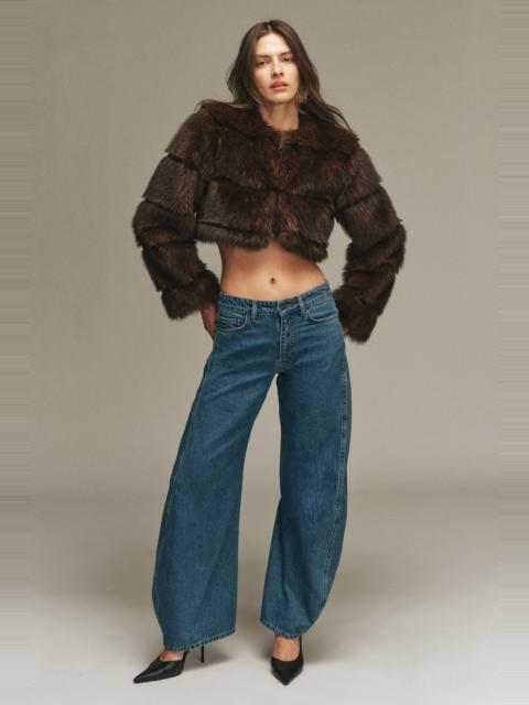BARDOT Petro Cropped Faux Fur Jacket In Dark Chocolate