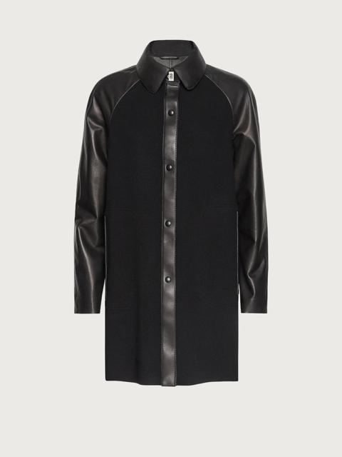 FERRAGAMO WOOL AND CASHMERE COAT WITH NAPPA ACCENTS