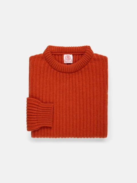 J. PRESS MADE-IN-SCOTLAND RED CASHMERE FISHERMAN RIB CREWNECK SWEATER